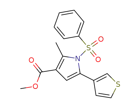 Molecular Structure of 881675-78-1 (1H-Pyrrole-3-carboxylic acid, 2-methyl-1-(phenylsulfonyl)-5-(3-thienyl)-,
methyl ester)