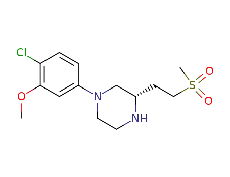 Molecular Structure of 740807-13-0 (Piperazine, 1-(4-chloro-3-methoxyphenyl)-3-[2-(methylsulfonyl)ethyl]-,
(3S)-)