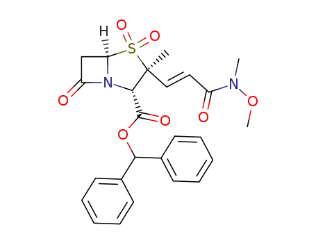 Molecular Structure of 180199-69-3 (Benzhydryl (E)-(2S,3S,5R)-3-[2-(methoxy-methyl-carbamoyl)-vinyl]-3-methyl-4,4,7-trioxo-4-thia-1-aza-bicyclo[3.2.0]heptane-2-carboxylate)