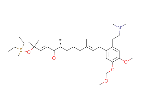 Molecular Structure of 143654-10-8 ((3E,10E)-(R)-12-[2-(2-Dimethylamino-ethyl)-4-methoxy-5-methoxymethoxy-phenyl]-2,6,10-trimethyl-2-triethylsilanyloxy-dodeca-3,10-dien-5-one)