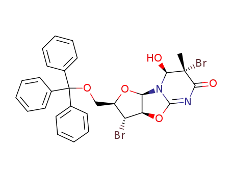 2,2'-anhydro-1-(3'-deoxy-3'-bromo-5'-O-trityl-β-D-arabinofuranosyl)-(5S,6S)-trans-5-bromo-6-hydroxy-5,6-dihydrothymine