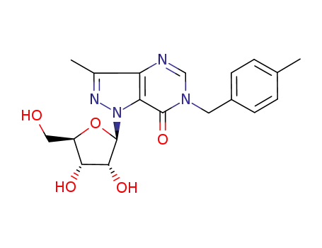 Molecular Structure of 89889-87-2 (6-(4-methoxybenzyl)-3-methyl-1-beta-D-ribofuranosyl-1,6-dihydro-7H-pyrazolo[4,3-d]pyrimidin-7-one)