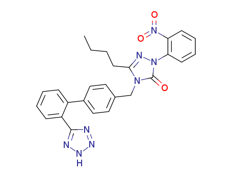 Molecular Structure of 133690-30-9 (3H-1,2,4-Triazol-3-one,
5-butyl-2,4-dihydro-2-(2-nitrophenyl)-4-[[2'-(1H-tetrazol-5-yl)[1,1'-biphen
yl]-4-yl]methyl]-)