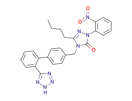 Molecular Structure of 133690-30-9 (3H-1,2,4-Triazol-3-one,
5-butyl-2,4-dihydro-2-(2-nitrophenyl)-4-[[2'-(1H-tetrazol-5-yl)[1,1'-biphen
yl]-4-yl]methyl]-)