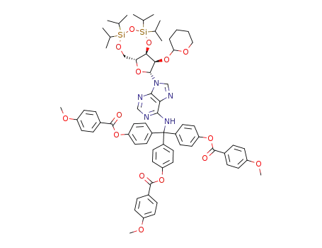 Molecular Structure of 118161-37-8 (2'-O-(tetrahydro-2-pyranyl)-3',5'-O-(1,1,3,3-tetraisopropyldisiloxane-1,3-diyl)-N<sup>6</sup>-<4,4',4''-tris(p-anisoyloxy)trityl>adenosine)