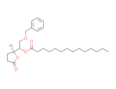 Molecular Structure of 184873-71-0 (Tetradecanoic acid (S)-2-benzyloxy-1-((S)-5-oxo-tetrahydro-furan-2-yl)-ethyl ester)