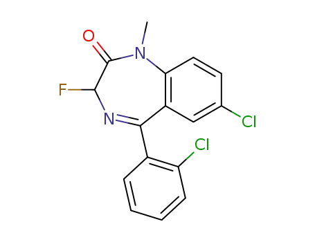 Molecular Structure of 60628-58-2 (2H-1,4-Benzodiazepin-2-one,
7-chloro-5-(2-chlorophenyl)-3-fluoro-1,3-dihydro-1-methyl-)