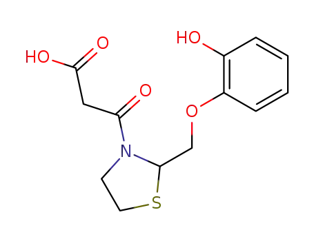 Molecular Structure of 161364-65-4 (3-Thiazolidinepropanoic acid, 2-((2-hydroxyphenoxy)methyl)-beta-oxo-)