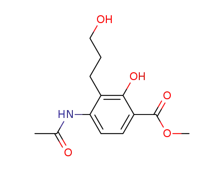 Molecular Structure of 627531-28-6 (Benzoic acid, 4-(acetylamino)-2-hydroxy-3-(3-hydroxypropyl)-, methyl
ester)