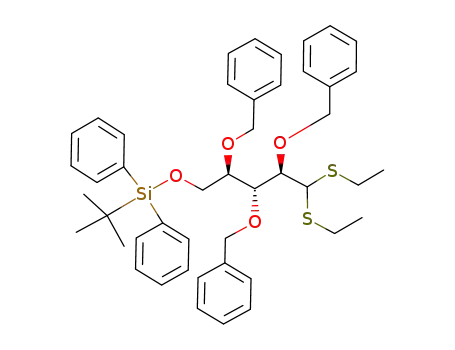 Molecular Structure of 105265-82-5 (2,3,4-tri-O-benzyl-5-O-(tert-butyldiphenylsilyl)-D-ribose diethyl dithioacetal)