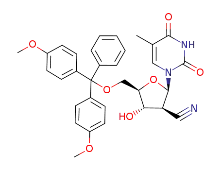 Molecular Structure of 140859-04-7 (1-<2-C-cyano-2-deoxy-5-O-(dimethoxytrityl)-β-D-arabinofuranosyl>thymine)
