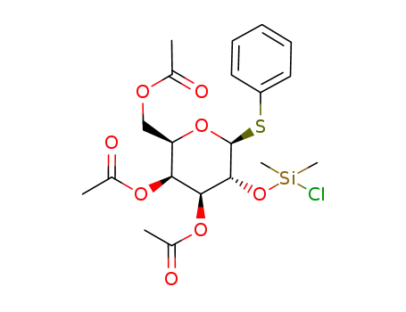 Molecular Structure of 153439-89-5 (Acetic acid (2R,3S,4S,5R,6S)-3-acetoxy-2-acetoxymethyl-5-(chloro-dimethyl-silanyloxy)-6-phenylsulfanyl-tetrahydro-pyran-4-yl ester)