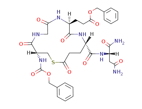3-[(3R,9S,12S)-3-Benzyloxycarbonylamino-12-((S)-1,2-dicarbamoyl-ethylcarbamoyl)-4,7,10,15-tetraoxo-1-thia-5,8,11-triaza-cyclopentadec-9-yl]-propionic acid benzyl ester