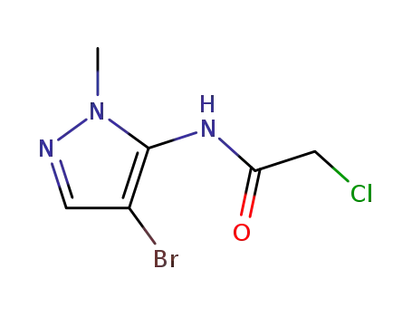Molecular Structure of 183988-30-9 (N-(4-BROMO-1-METHYL-1H-PYRAZOL-5-YL)-2-CHLOROACETAMIDE, TECH)
