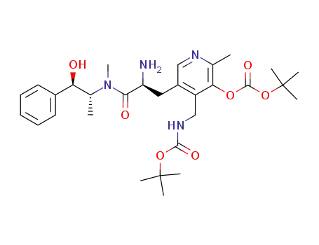 Molecular Structure of 176754-77-1 (Carbonic acid 5-{(S)-2-amino-2-[((1R,2R)-2-hydroxy-1-methyl-2-phenyl-ethyl)-methyl-carbamoyl]-ethyl}-4-(tert-butoxycarbonylamino-methyl)-2-methyl-pyridin-3-yl ester tert-butyl ester)