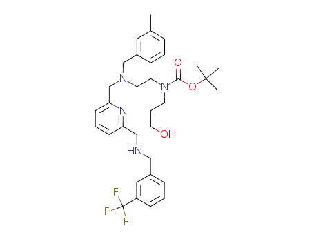 Molecular Structure of 204196-32-7 ((3-Hydroxy-propyl)-[2-((3-methyl-benzyl)-{6-[(3-trifluoromethyl-benzylamino)-methyl]-pyridin-2-ylmethyl}-amino)-ethyl]-carbamic acid tert-butyl ester)