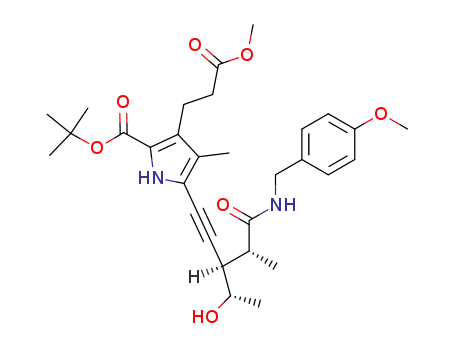 5-[(3R,4R)-3-((S)-1-Hydroxy-ethyl)-4-(4-methoxy-benzylcarbamoyl)-pent-1-ynyl]-3-(2-methoxycarbonyl-ethyl)-4-methyl-1H-pyrrole-2-carboxylic acid tert-butyl ester