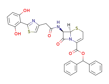 Molecular Structure of 171017-61-1 ((6R,7R)-7-<2-(2,6-dihydroxyphenyl)-4-thiazolyl>acetylamino-8-oxo-5-thia-1-azabicyclo<4.2.0>oct-2-ene-2-carboxylic acid diphenylmethyl ester)