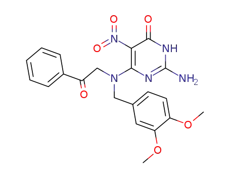 Molecular Structure of 117233-76-8 (4(1H)-Pyrimidinone,
2-amino-6-[[(3,4-dimethoxyphenyl)methyl](2-oxo-2-phenylethyl)amino]-5
-nitro-)