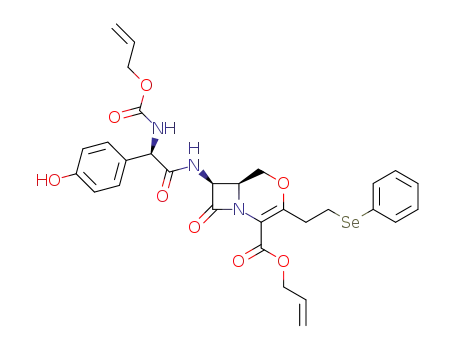 allyl (6S,7S)-7-<<(R)-N-<(allyloxy)carbonyl>-2-(4-hydroxyphenyl)glycyl>amino>-3-<2-(phenylseleno)ethyl>-8-oxo-1-aza-4-oxabicyclo<4.2.0>oct-2-ene-2-carboxylate
