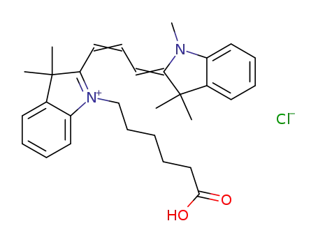 Molecular Structure of 1032678-01-5 (2-[3-(1,3,3-trimethyl-2,3-dihydro-1H-indol-2-ylidene)-1-propenyl]-3,3-dimethyl-1-(5-carboxypentyl)-3H-indolium chloride)