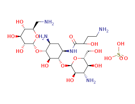 (2S)-4-Amino-N-{(1R,2S,3S,4R,5S)-5-amino-2-[(3-amino-3-deoxy-a-D-glucopyranosyl)oxy]-4-[(6-amino-6-deoxy-a-D-glucopyranosyl)oxy]-3-hydroxycyclohexyl}-2-hydroxybutanamide sulfate (1:2)
