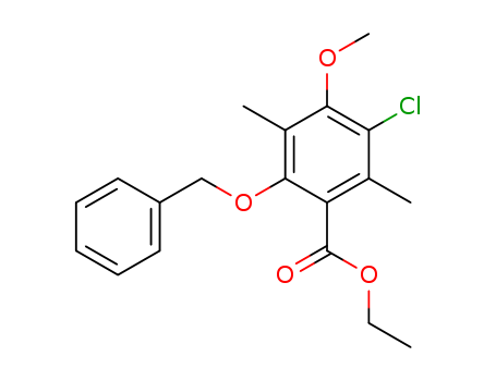 Molecular Structure of 111258-53-8 (Benzoic acid, 3-chloro-4-methoxy-2,5-dimethyl-6-(phenylmethoxy)-,
ethyl ester)