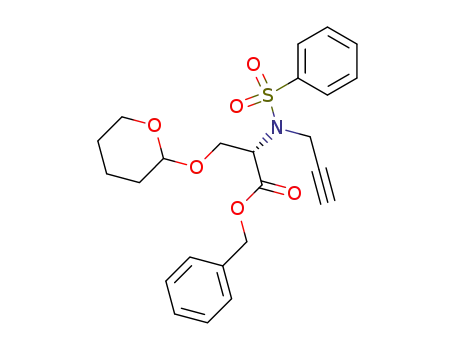 Molecular Structure of 144423-03-0 (L-Serine, N-(phenylsulfonyl)-N-2-propynyl-O-(tetrahydro-2H-pyran-2-yl)-,
phenylmethyl ester, (R)-)