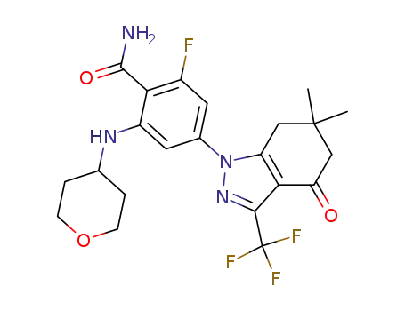 4-(6,6-dimethyl-4-oxo-3-(trifluoromethyl)-4,5,6,7-tetrahydro-1H-indazol-1-yl)-2-fluoro-6-(tetrahydro-2H-pyran-4-ylamino)benzamide