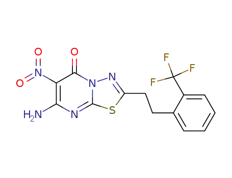 Molecular Structure of 141422-12-0 (5H-1,3,4-Thiadiazolo[3,2-a]pyrimidin-5-one,
7-amino-6-nitro-2-[2-[2-(trifluoromethyl)phenyl]ethyl]-)