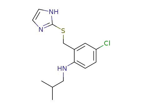 Molecular Structure of 128936-30-1 (Benzenamine,
4-chloro-2-[(1H-imidazol-2-ylthio)methyl]-N-(2-methylpropyl)-)