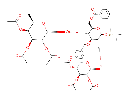 tert-butyldimethylsilyl O-(2,3,4-tri-O-acetyl-β-D-fucopyranosyl)-(1->4)-<(2,3,4-tri-O-acetyl-β-D-xylopyranosyl)-(1->2)>-6-O-benzoyl-3-O-benzyl-β-D-glucopyranoside