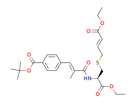 Molecular Structure of 192636-97-8 (4-{(E)-2-[(R)-1-Ethoxycarbonyl-2-((E)-3-ethoxycarbonyl-allylsulfanyl)-ethylcarbamoyl]-propenyl}-benzoic acid tert-butyl ester)