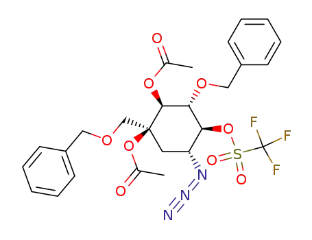 Molecular Structure of 183505-17-1 ((1R,2S,3S,4S,5S)-1-azido-4,5-di-O-acetyl-3-O-benzyl-5-((benzyloxy)methyl)-2-O-(trifluoromethanesulfonyl)cyclohexane-2,3,4,5-tetrol)