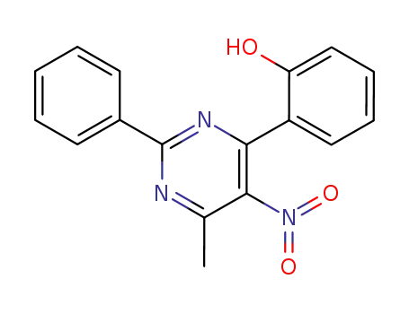Molecular Structure of 100008-91-1 (Phenol, 2-(6-methyl-5-nitro-2-phenyl-4-pyrimidinyl)-)