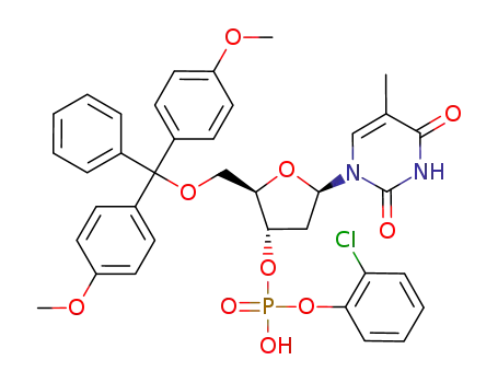 Molecular Structure of 81196-20-5 (3'-Thymidylic acid, 5'-O-[bis(4-methoxyphenyl)phenylmethyl]-,
mono(2-chlorophenyl) ester)