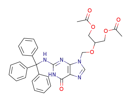 Molecular Structure of 109082-83-9 (Acetic acid 3-acetoxy-2-[6-oxo-2-(trityl-amino)-1,6-dihydro-purin-9-ylmethoxy]-propyl ester)