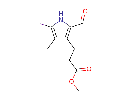Molecular Structure of 61637-66-9 (1H-Pyrrole-3-propanoic acid, 2-formyl-5-iodo-4-methyl-, methyl ester)