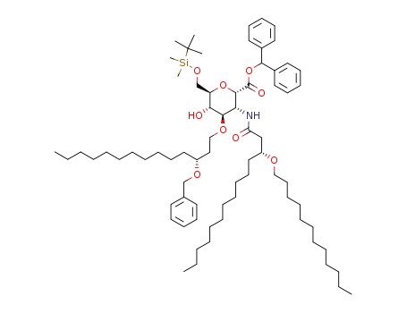 Molecular Structure of 354567-37-6 (diphenylmethyl 2,6-anhydro-4-O-[(R)-3-(benzyloxy)tetradecyl]-7-O-tert-butyldimethylsilyl-3-deoxy-3-[(R)-3-(dodecyloxy)tetradecanamido]-D-glycero-D-ido-heptonate)