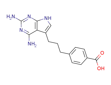Molecular Structure of 134373-15-2 (4-<2-(2,4-diamino-7H-pyrrolo<2,3-d>pyrimidin-5-yl)propyl>benzoic acid)