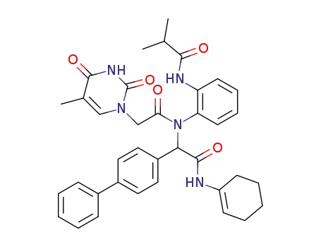 Molecular Structure of 255735-94-5 (rac-2-[(2-isobutyryl-aminophenyl)-thyminacetyl-amino]-biphenyl-4-yl-acetic acid-(cyclohexen-1-yl)-amide)