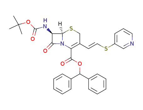 Molecular Structure of 93068-78-1 (diphenylmethyl 7β-tert-butoxycarbonylamino-3-[(E)-2-(3-pyridyl)thiovinyl]-3-cephem-4-carboxylate)