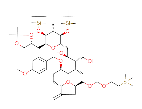 (2R,4S,5S,6R,7R,8S,10S,11R,12R,14R,17S,20R)-5,7-bis(tert-butyldimethylsilyloxy)-11-hydroxymethyl-1,2-isopropylidenedioxy-14-(4-methoxybenzyloxy)-6,12-dimethyl-18-methylidene-21-<2-(trimethylsilyl)ethoxymethoxy>-4,8;17,20-diepoxyhenicosan-10-ol
