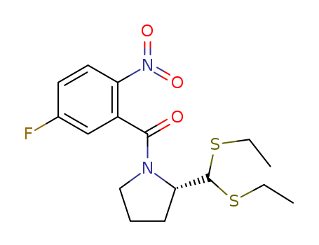 Molecular Structure of 123064-58-4 (Pyrrolidine, 2-[bis(ethylthio)methyl]-1-(5-fluoro-2-nitrobenzoyl)-, (2S)-)