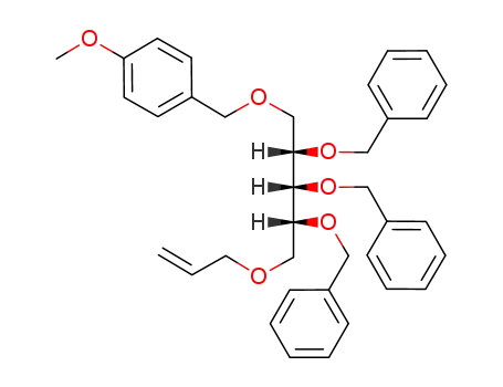 Molecular Structure of 230620-30-1 (5-O-allyl-2,3,4-tri-O-benzyl-1-O-p-methoxybenzyl-D-ribitol)