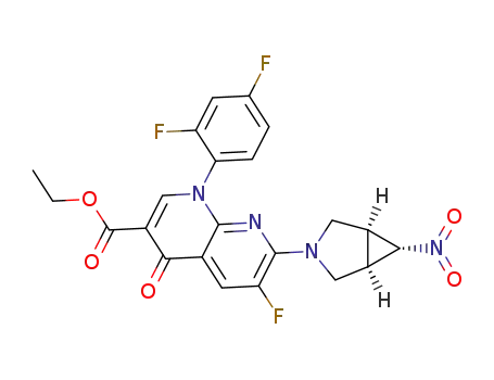 Molecular Structure of 171176-55-9 (Ethyl (1α,5α,6α)-7-(6-nitro-3-azabicyclo[3.1.0]hexan-3-yl)-1-(2,4-difluorophenyl)-6-fluoro-1,4-dihydro-4-oxo-1,8-naphthyridine-3-carboxylate)