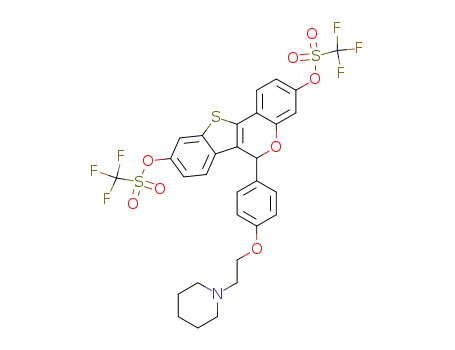Molecular Structure of 188824-03-5 (Trifluoro-methanesulfonic acid 6-[4-(2-piperidin-1-yl-ethoxy)-phenyl]-3-trifluoromethanesulfonyloxy-6H-5-oxa-11-thia-benzo[a]fluoren-9-yl ester)