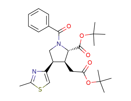 Molecular Structure of 267244-46-2 ((2S,3S,4S)-N-benzoyl-2-tert-butoxycarbonyl-3-tert-butoxycarbonylmethyl-4-(2'-methylthiazol-4'-yl)pyrrolidine)