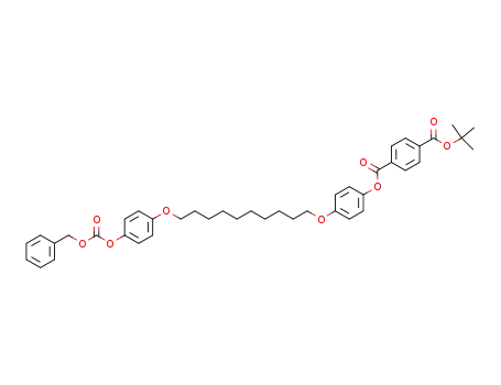 Molecular Structure of 143389-15-5 (1,4-Benzenedicarboxylic acid, 1,1-dimethylethyl
4-[[10-[4-[[(phenylmethoxy)carbonyl]oxy]phenoxy]decyl]oxy]phenyl ester)