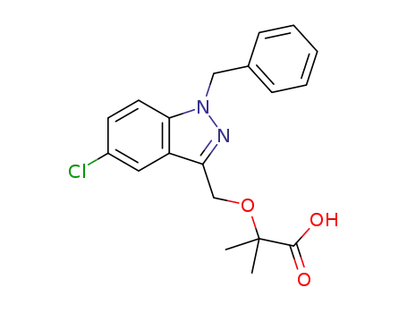 Molecular Structure of 1186507-48-1 (2-[(1-benzyl-5-chloro-1H-indazol-3-yl)methoxy]-2-methylpropanoic acid)